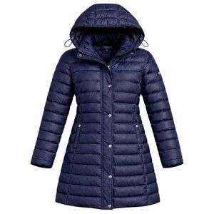 Lauren Ralph Lauren Long Down Puffer Coat Hooded Blue Winter Jacket Women M